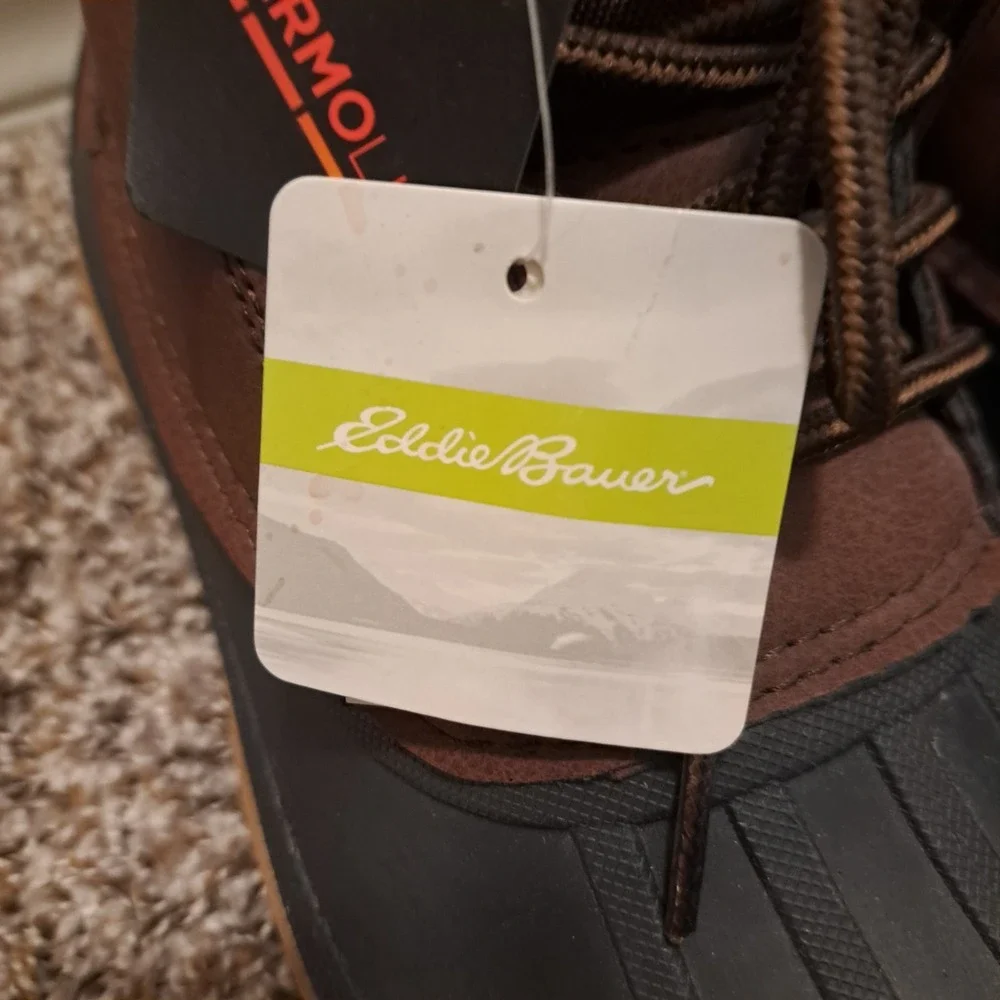 Eddie Bauer Men's Donner Duck Boots Brown Waterproof Plaid Lined‎ New Size 9
